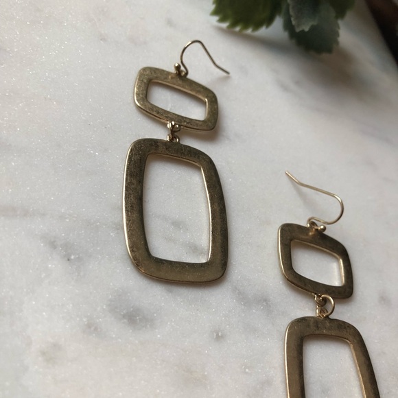 The Haddon - Geometric Vintage Gold Drop Earrings - Picture 3 of 3